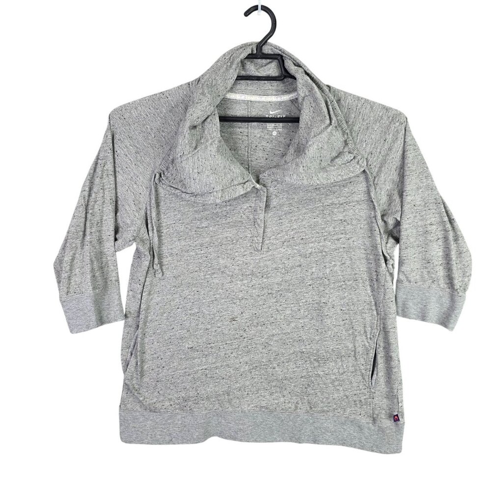 Womens Nike Dri Fit Gray Cowl Neck Sweatshirt 1/4 Zip 3/4 Sleeves Cotton Size XL